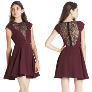BCBGeneration Deep Maroon Lace Panel Cocktail Dress